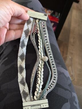 Victoria Emerson White and Silver With Blue Thread  BohonMulti-Row Cuff